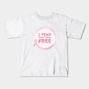 1 Year Breast Cancer Free Anniversary Celebration - Pink Ribbon Graphic Design Kids T-Shirt